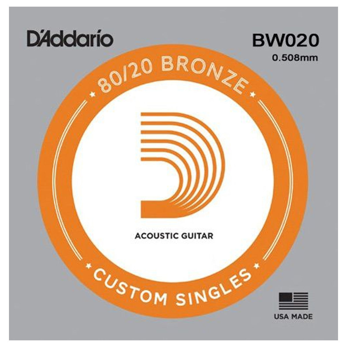 D'Addario BW020 80/20 Bronze Round Wound Single Acoustic Guitar String