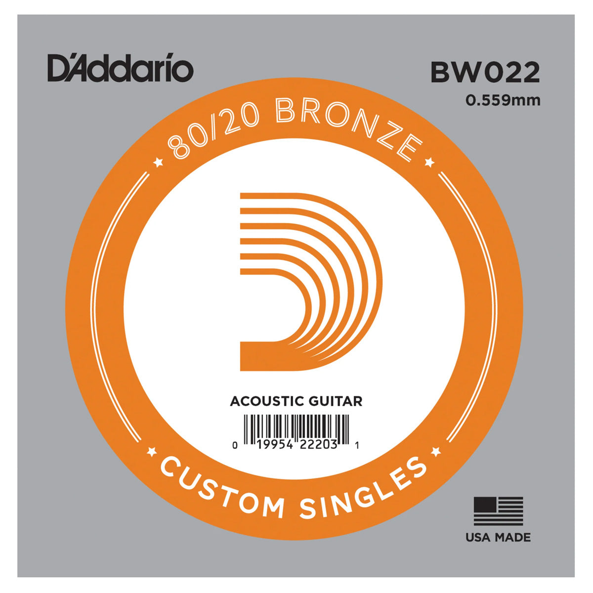 D'Addario BW022 80/20 Bronze Round Wound Single Acoustic Guitar String