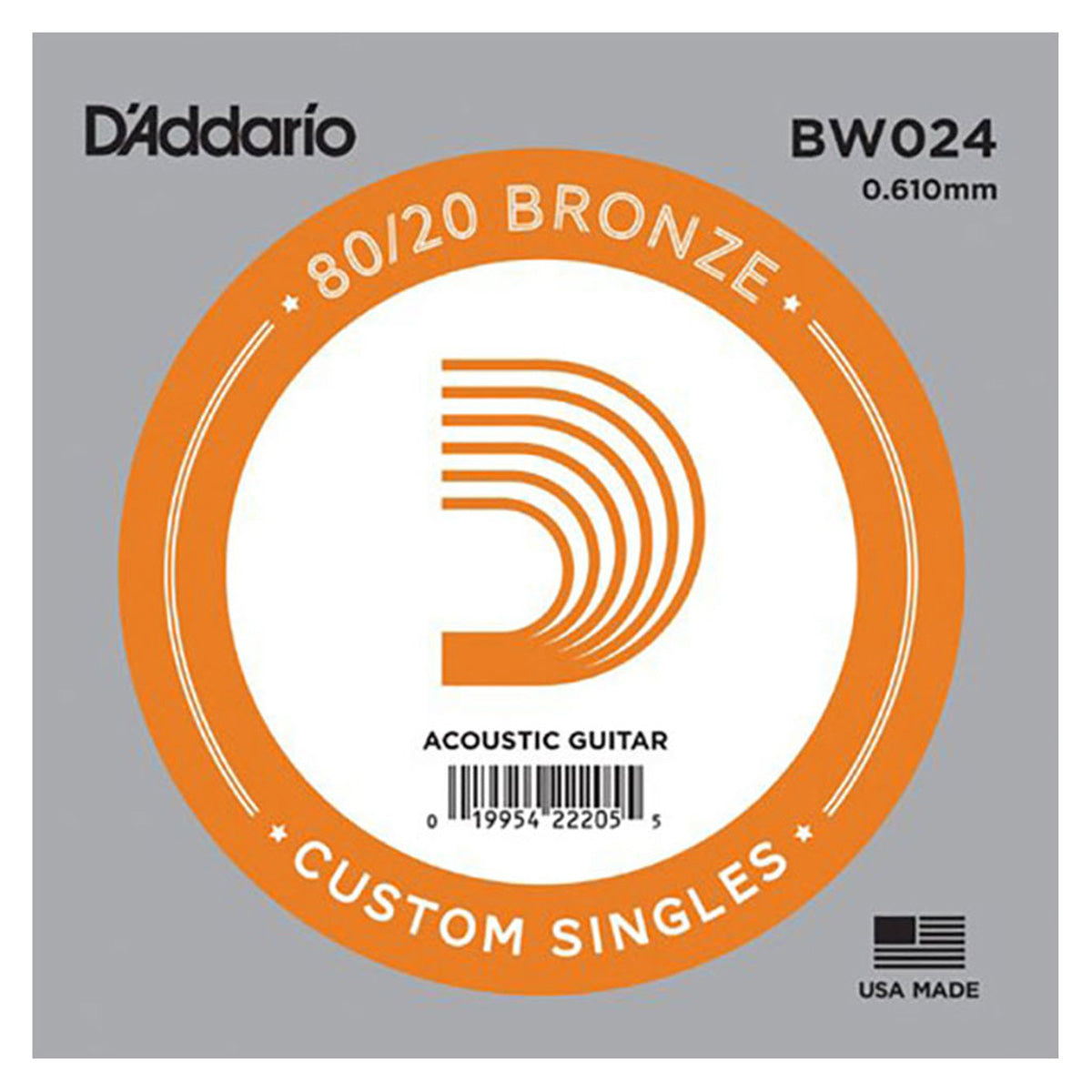 D'Addario BW024 80/20 Bronze Round Wound Single Acoustic Guitar String