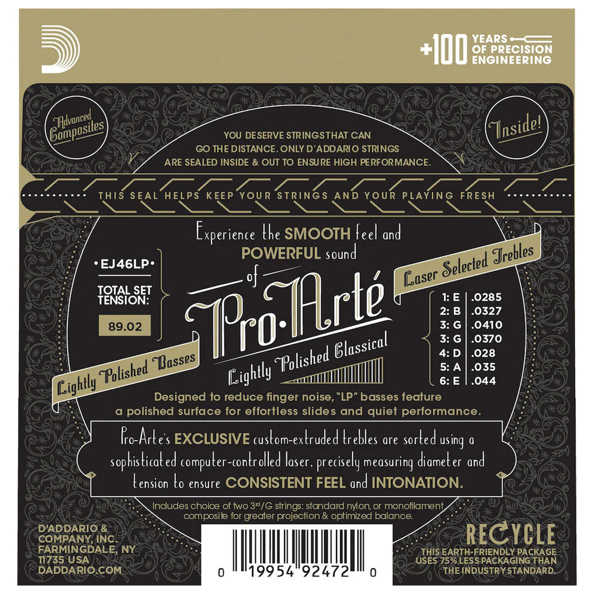 D'Addario EJ46LP Pro-Arte Nylon Core Lightly Polished Silver/Clear Acoustic Guitar Strings