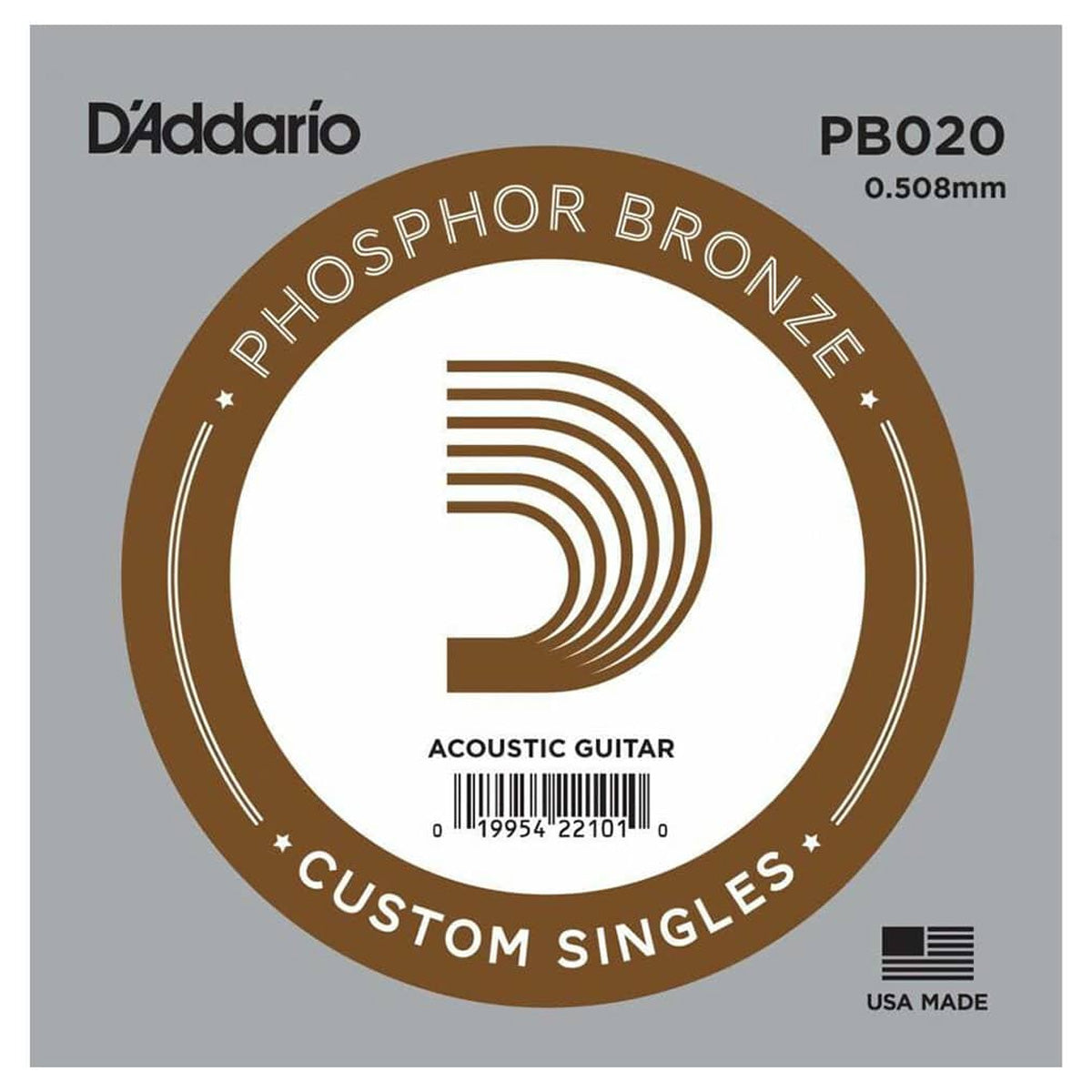 D'Addario PB020 Phosphor Bronze Round Wound Single Acoustic Guitar String