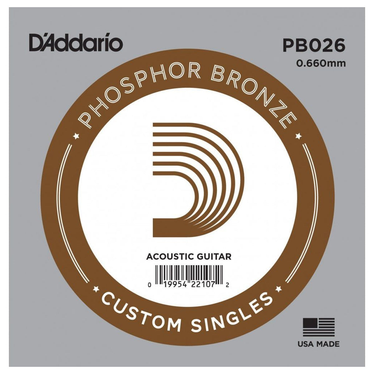 D'Addario PB026 Phosphor Bronze Round Wound Single Acoustic Guitar String