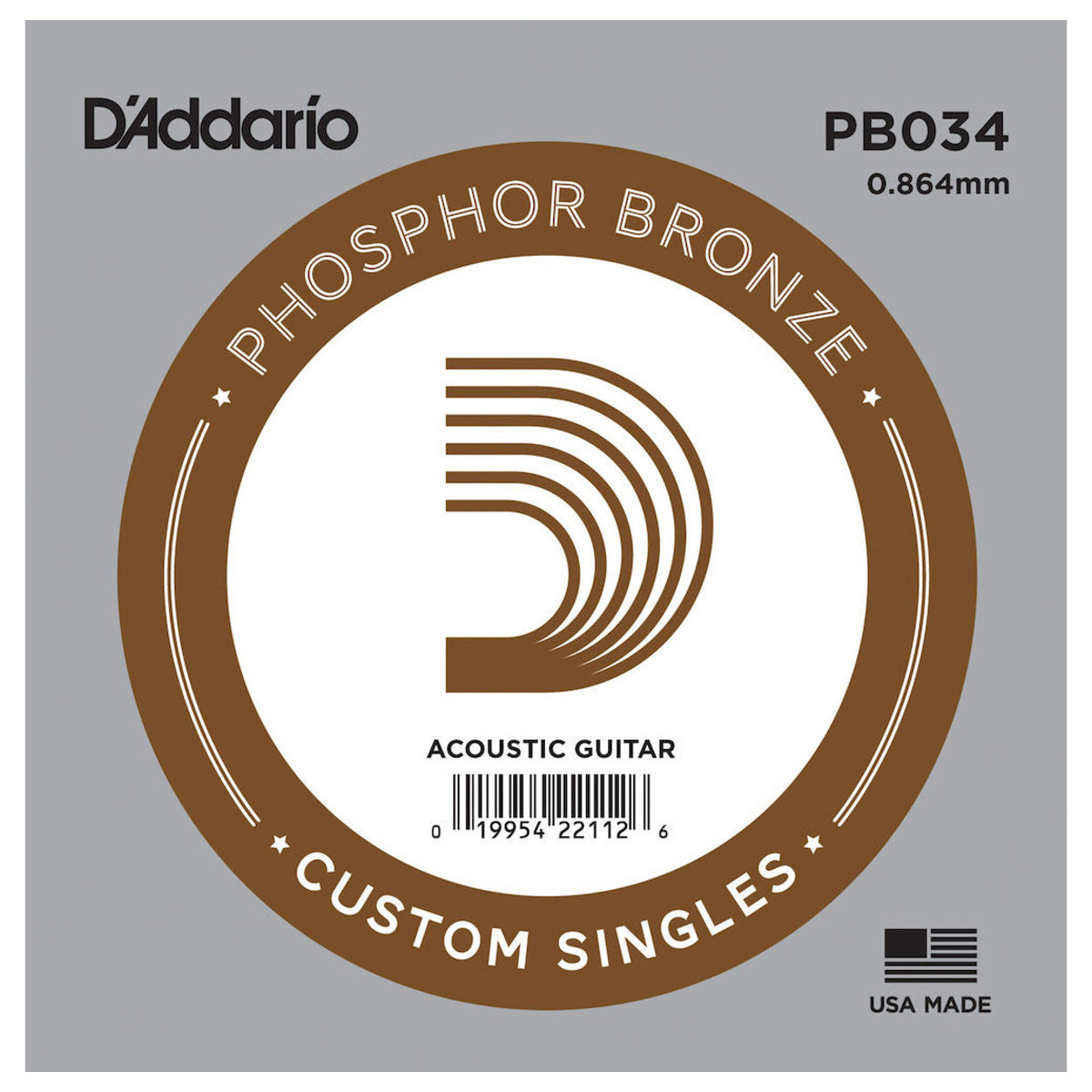 D'Addario PB034 Phosphor Bronze Round Wound Single Acoustic Guitar String