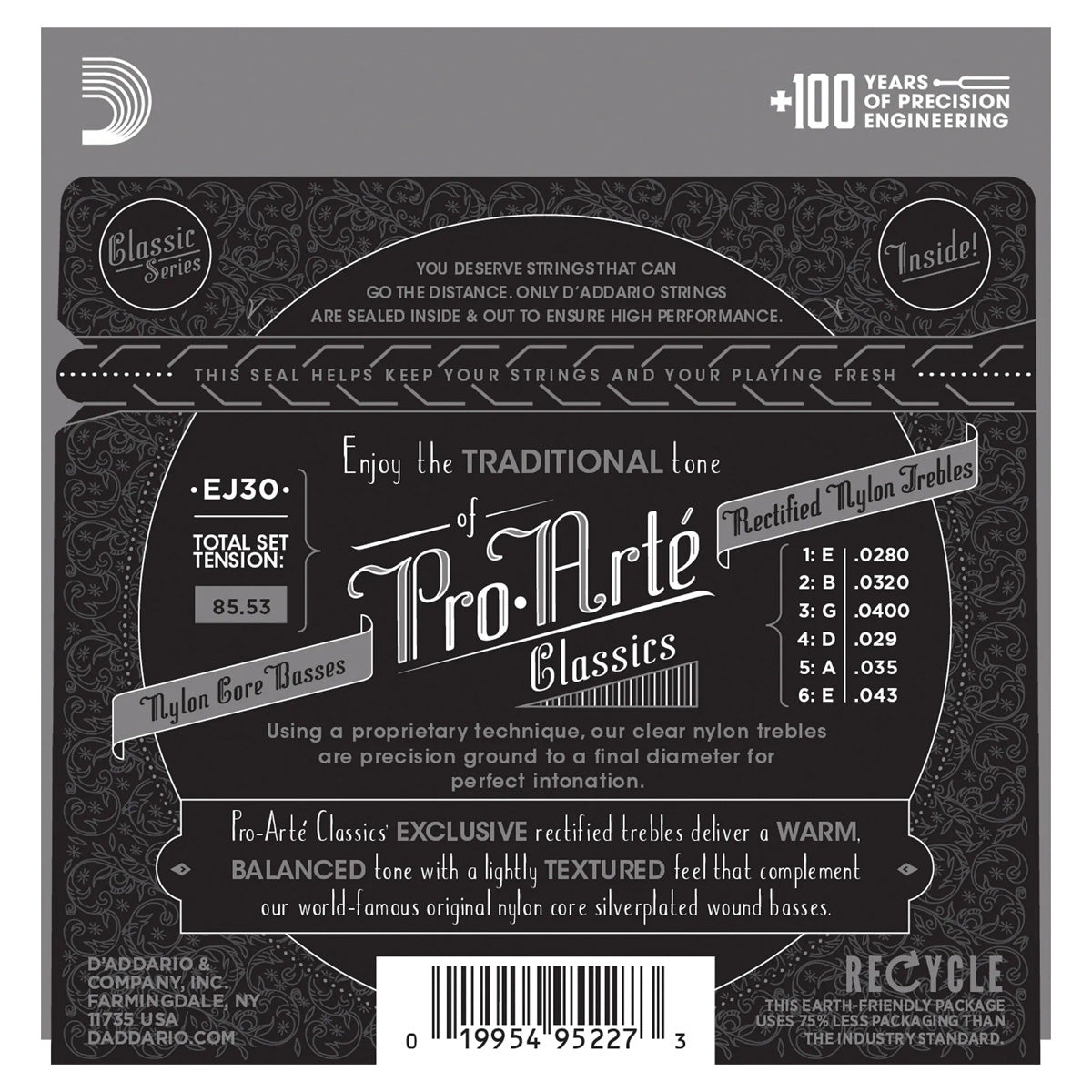 D'addario EJ30 Pro-Arte Silver / Rectified Clear Nylon Normal Tension Classical Guitar Strings