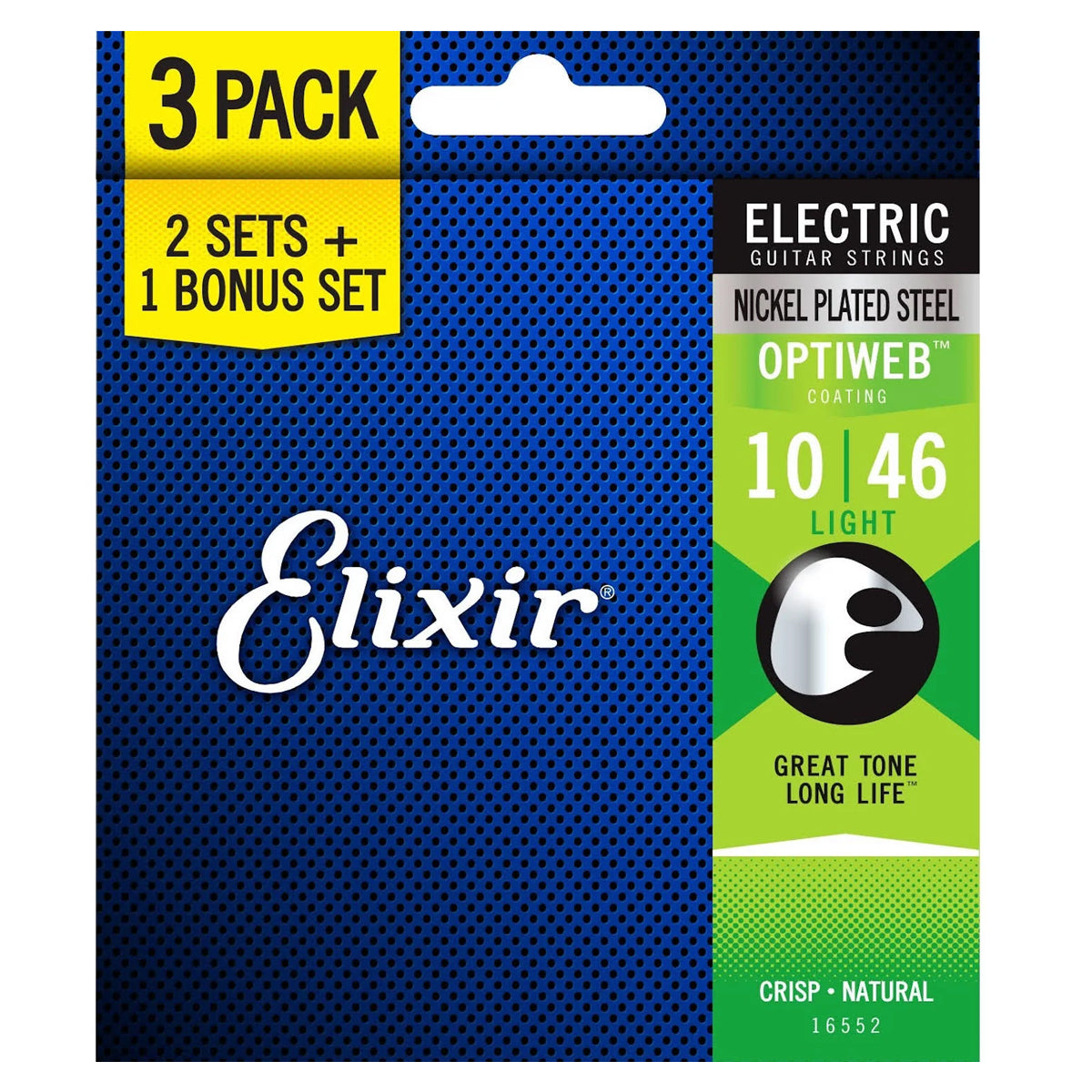 Elixir 16552 Optiweb Nickel Plated Steel Electric Guitar Strings Light Heavy 0.10-0.46 - 3-PACK Electric Strings