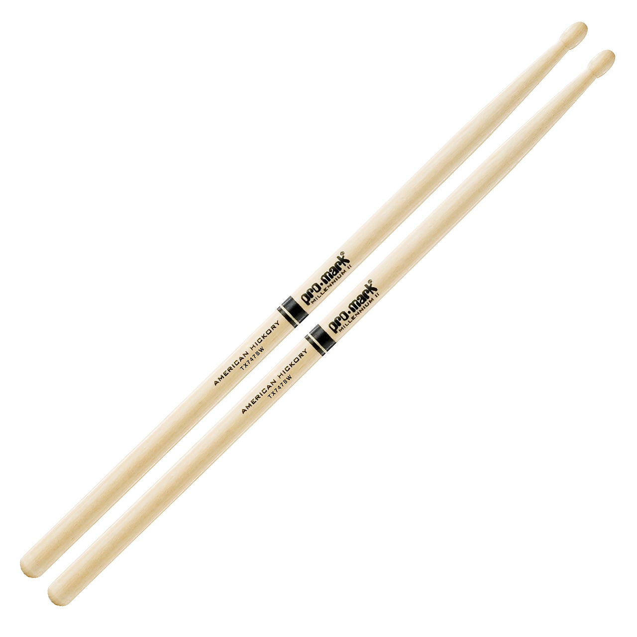 Promark TX747BW Classic 747 Super Rock Hickory Oval Tip Drumsticks