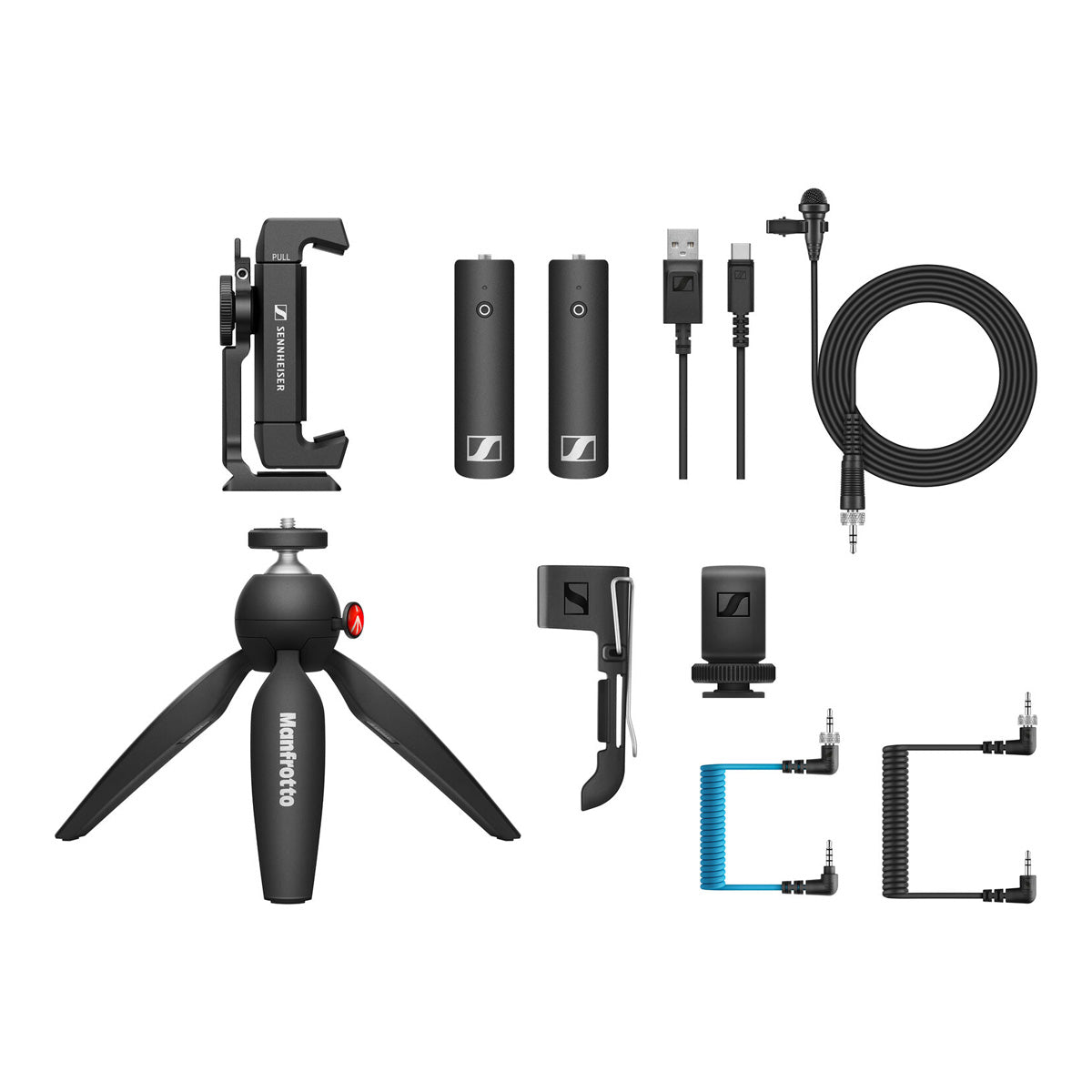 Sennheiser XSW-D Portable Lav Mobile Kit with Transmitter, Receiver, Lapel Mic, Mounts & Manfrotto PIXI Tabletop Stand