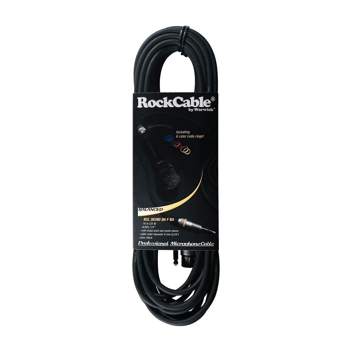 Warwick RockCable Microphone Cable - XLR (female) / TRS (6.3 mm / 1/4"), Balanced, Color Coded - 10 m