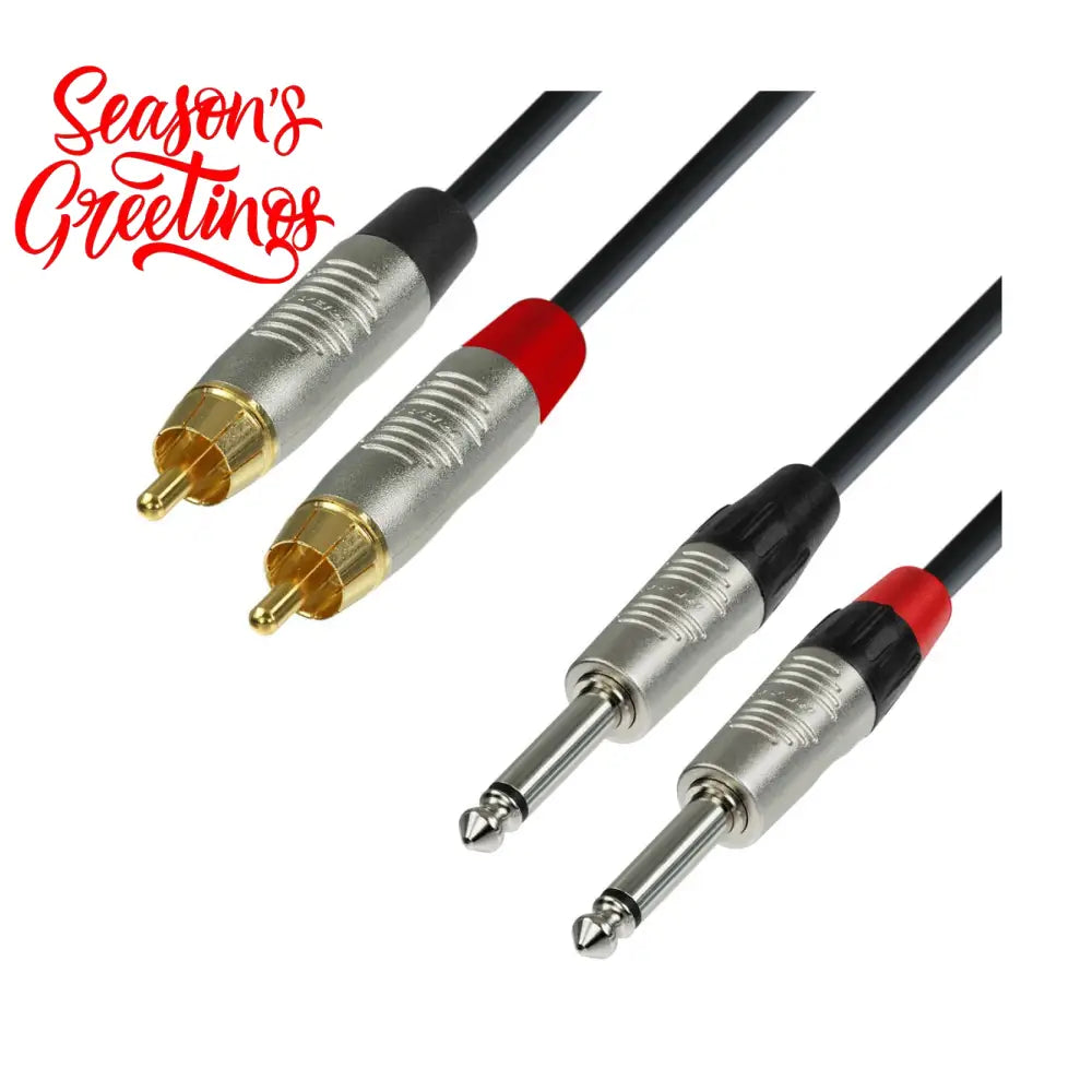 Adam Hall Cables K4 TPC 0300 - Audio Cable REAN 2 x RCA male to 2 x 6.3mm Jack mono 3m