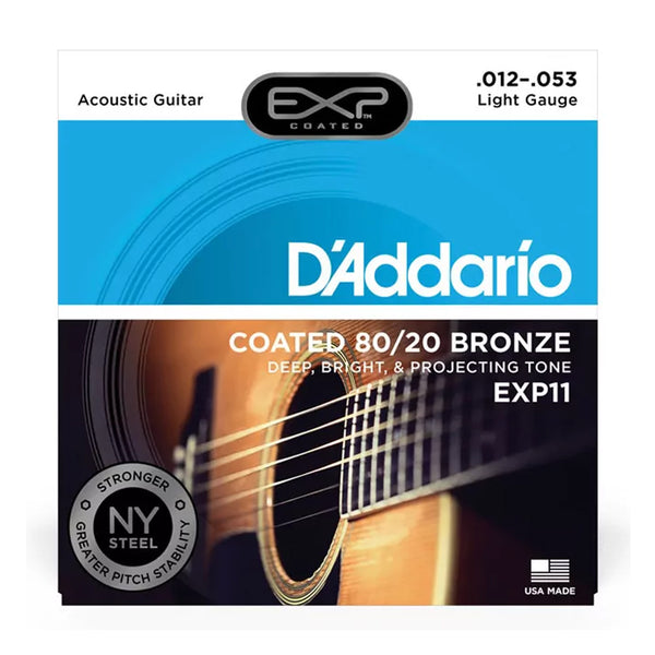 D'Addario EXP11 EXP Coated 80/20 Bronze Acoustic Guitar Strings 012-053