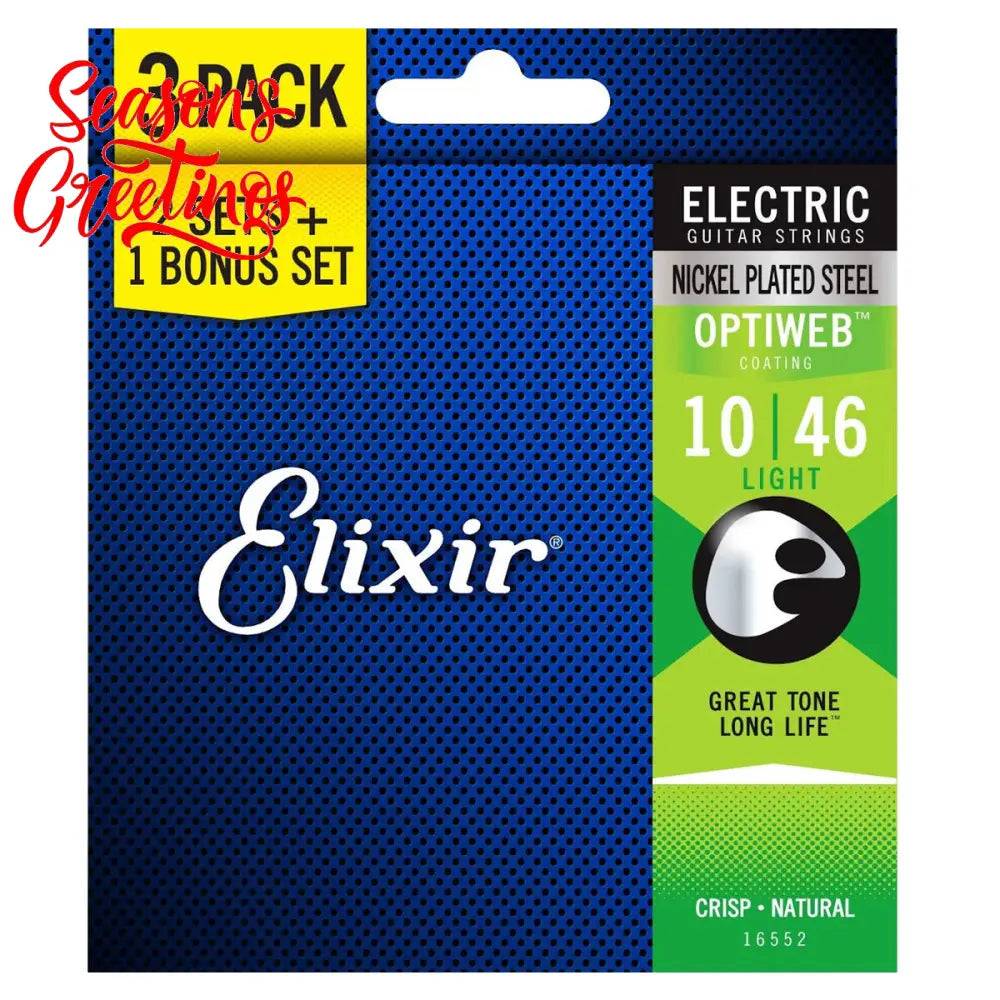 Elixir 16552 Optiweb Nickel Plated Steel Electric Guitar Strings Light Heavy 0.10-0.46 - 3-PACK Electric Strings