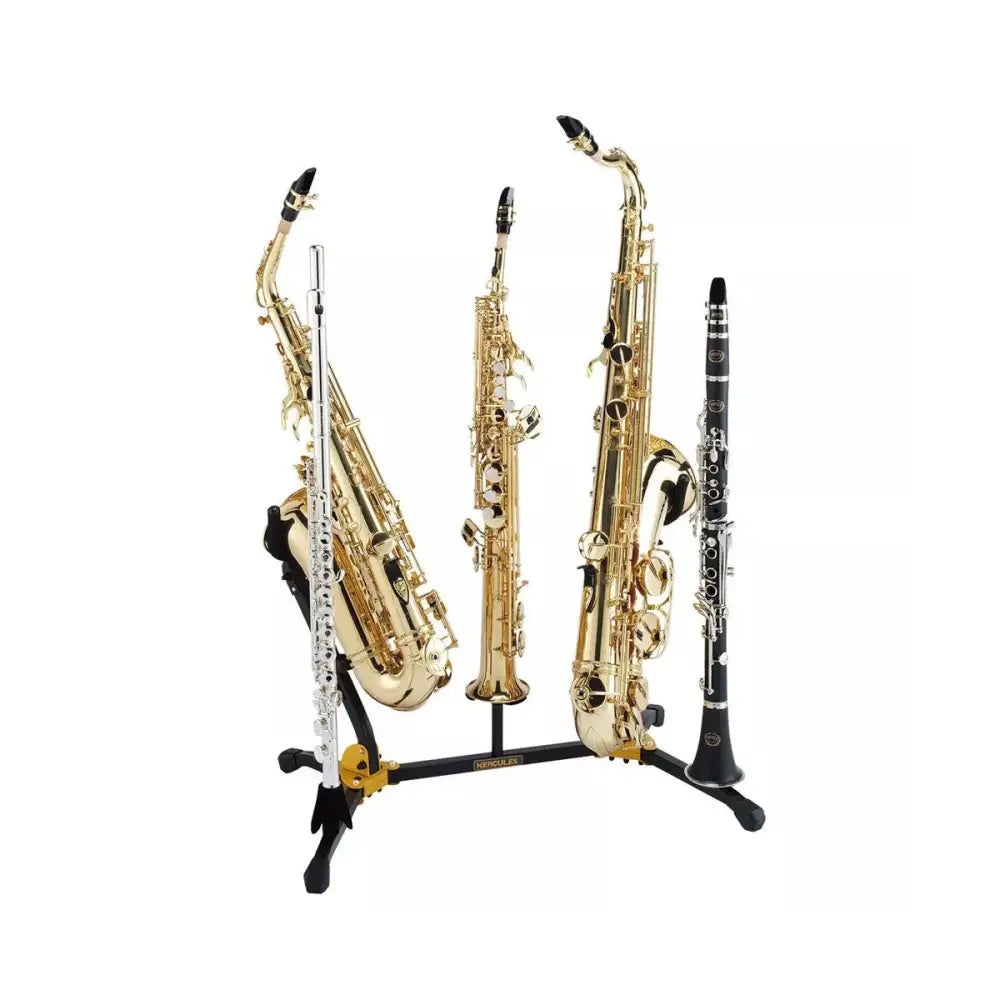 Hercules Stands DS538B Duo Alto/Tenor SAX Stand w/ 2 Clarinet/Flute pegs and 1 Soprano SAX peg Combo Stands
