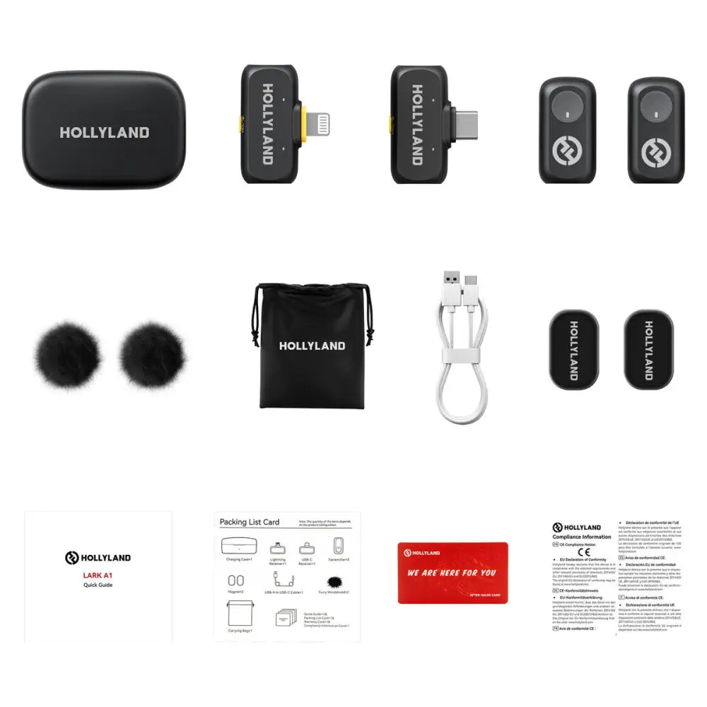 Hollyland LARK A1 Combo 2-Person Wireless Microphone System with USB-C and Lightning Connectors for Mobile Devices