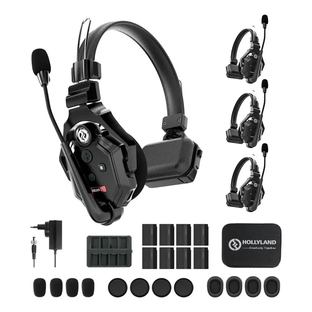 Hollyland Solidcom C1-4S Full-Duplex Wireless DECT Intercom System with 4 Headsets Com Systems