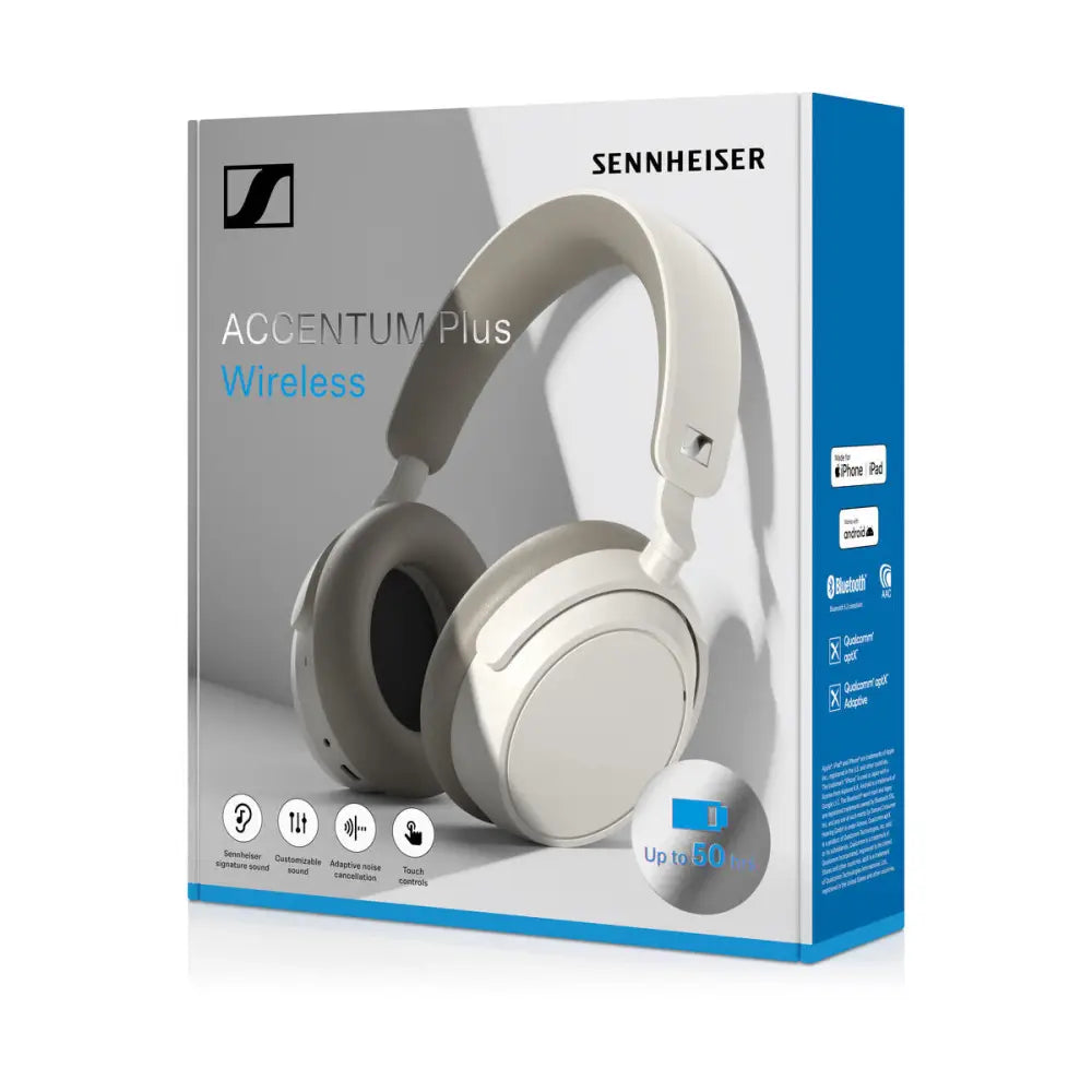 Sennheiser Accentum PLUS Wireless Active Noise Cancelling Headphones - White Wireless/Bluetooth Earphones