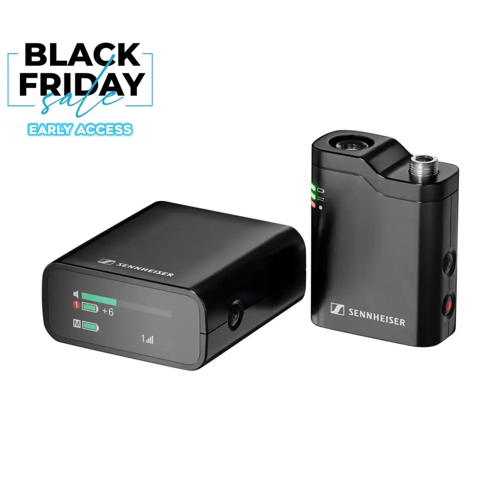 Sennheiser Profile Wireless Channel 1 Set 2-channel 2.4 GHz receiver, 1 clip-on microphone transmitter, versatile mounting and connection accessories, and a carrying pouch