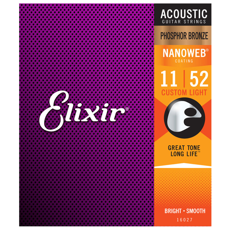 Elixir 16027 Acoustic Strings Custom Light Phosphor Bronze Nanoweb 0.11-0.52