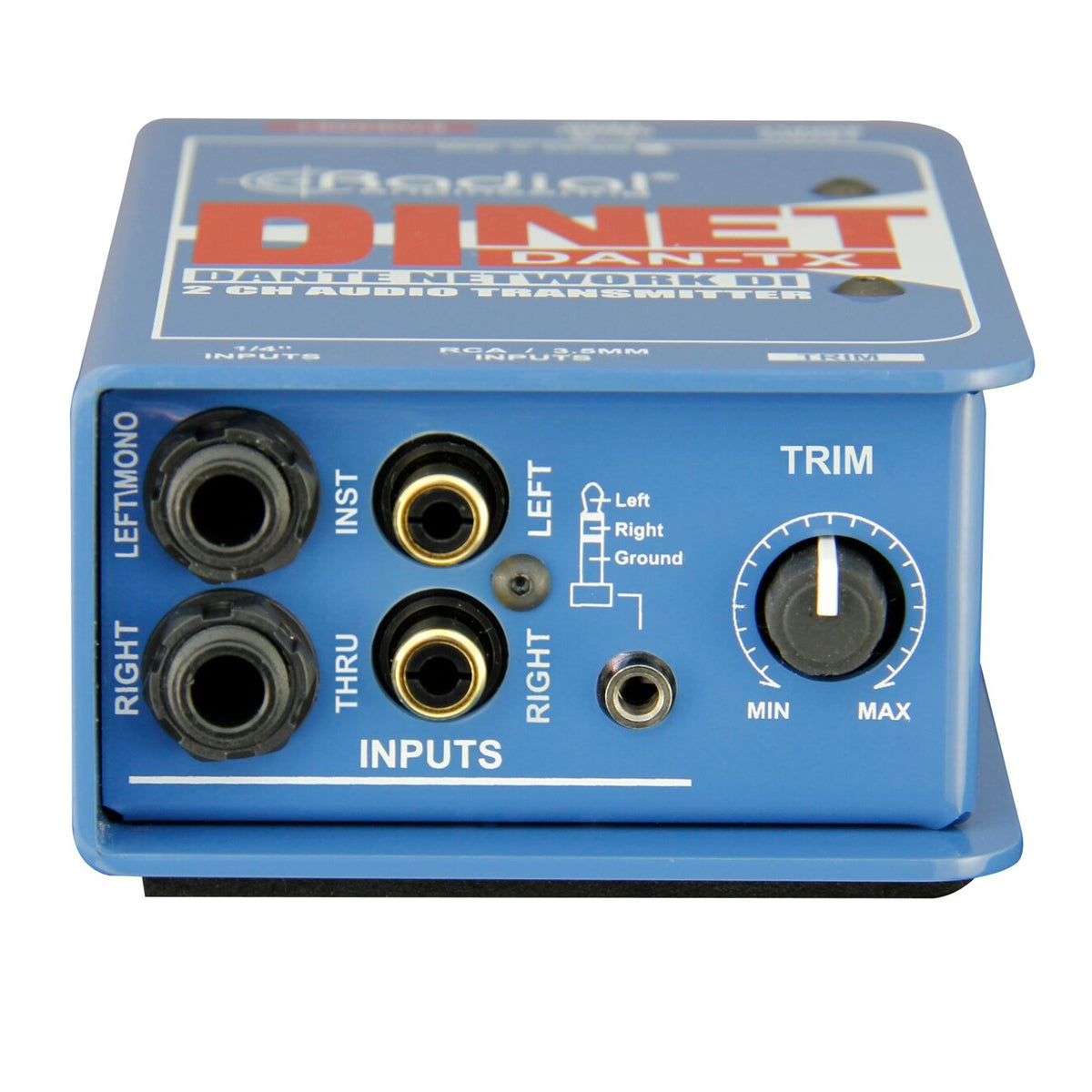 Radial Dinet Dan-TX Dante ethernet transmitter stereo DI inputs and digital out