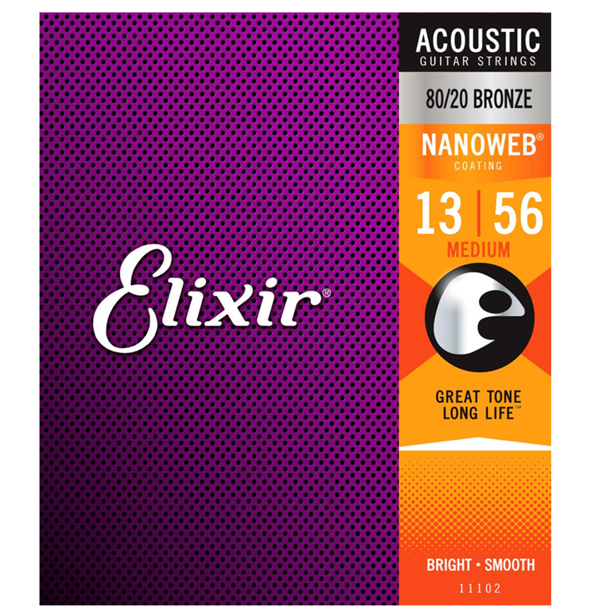 Elixir 11102 Acoustic Strings Medium 80/20 Bronze Nanoweb 0.13-0.56