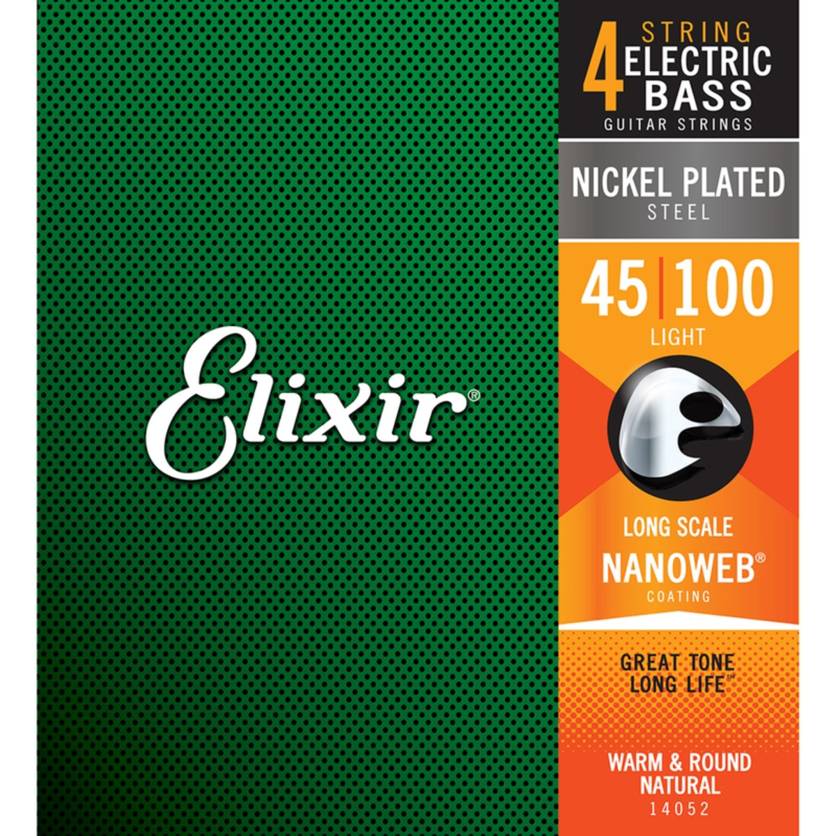 Elixir 14052 Nanoweb Coating Nickel Plated Steel 4-String Bass Guitar Strings Light Long Scale (.045 - .100)