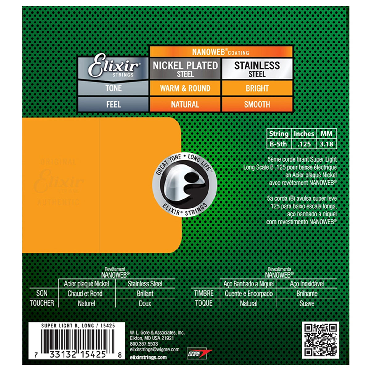 Elixir 15425 Nanoweb Coating Nickel Plated Electric Bass Guitar Single String (0.125)