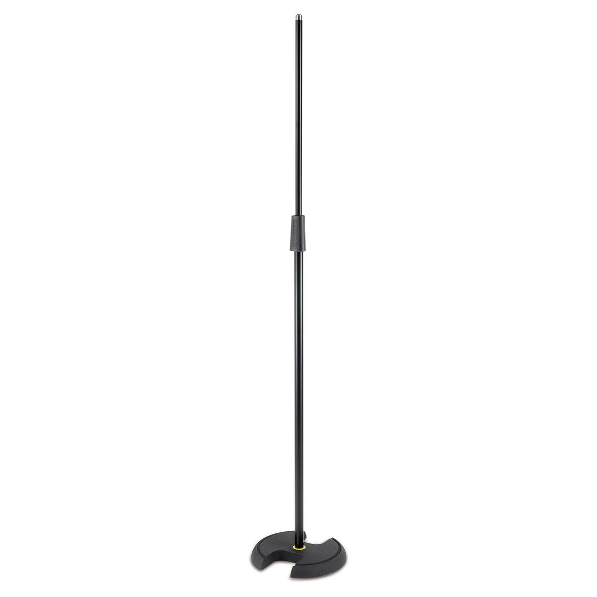 A black Hercules MS202B microphone stand with a quick turn round base.