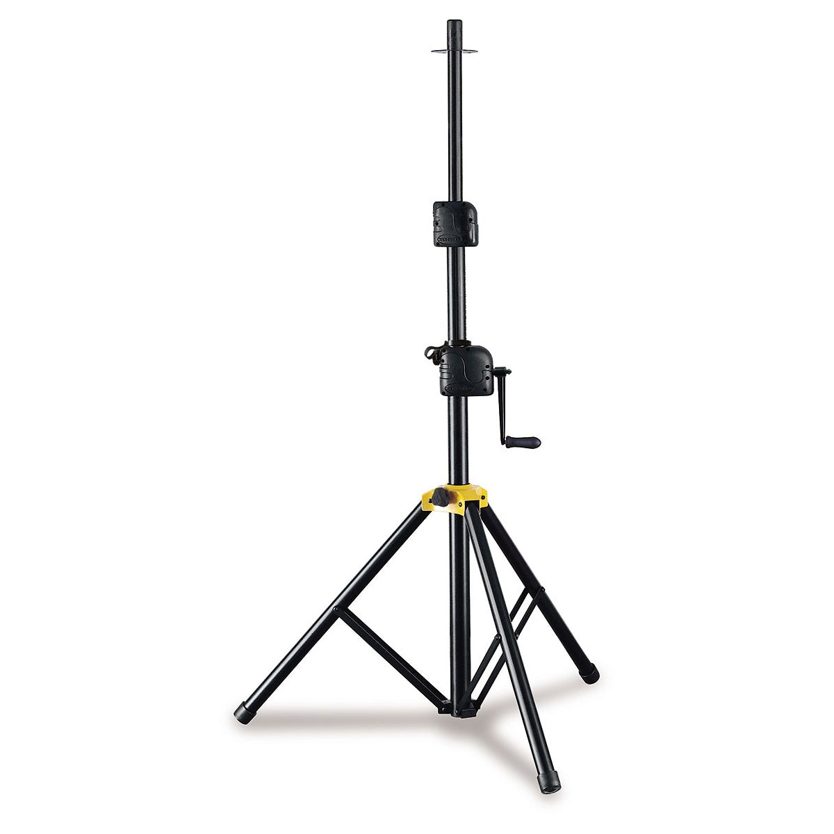 A black Hercules SS700B Gear Up Speaker Stand with adjustable height and tripod base.