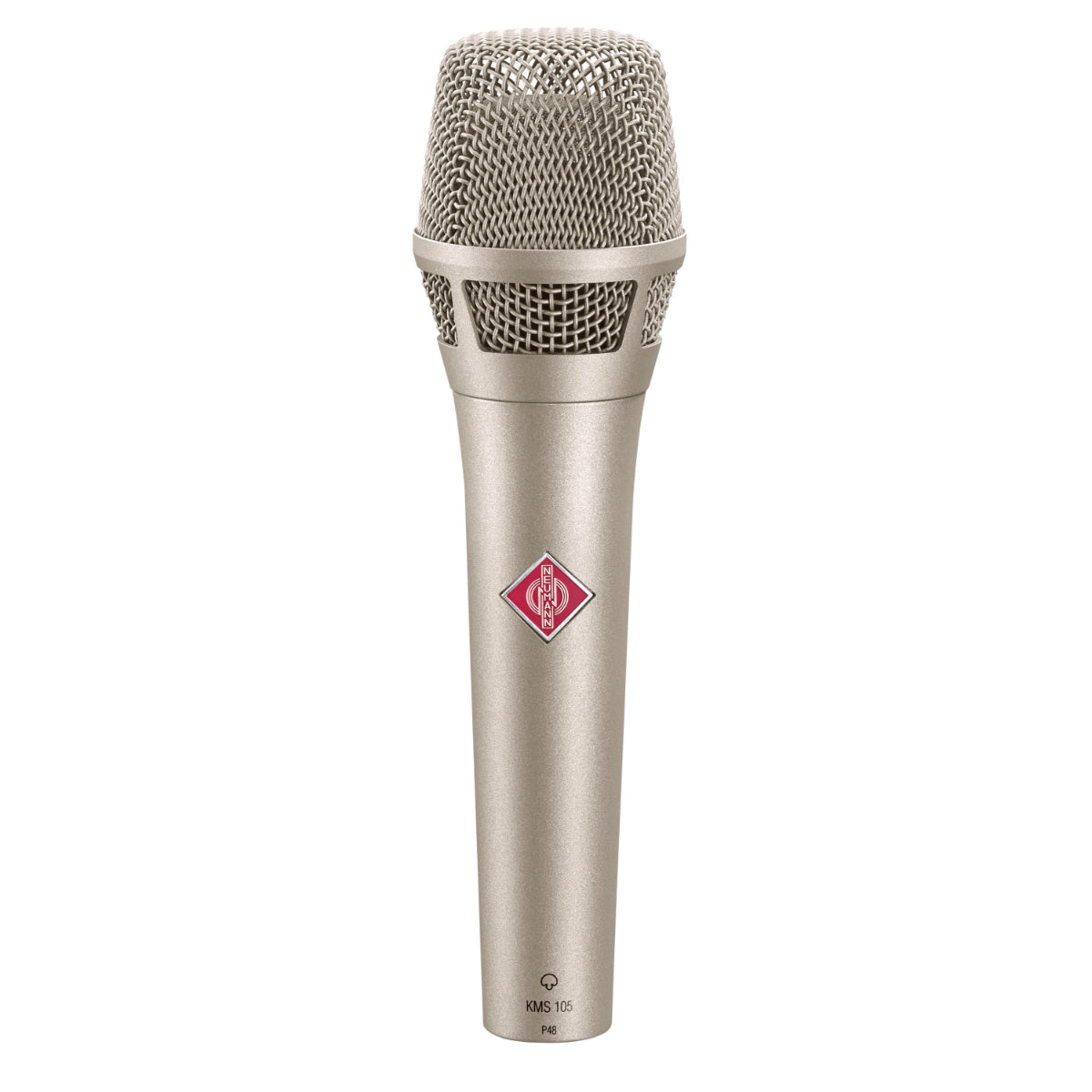 Neumann KMS 105 Vocalist Microphone, a handheld condenser mic with a super cardioid pattern, nickel finish.