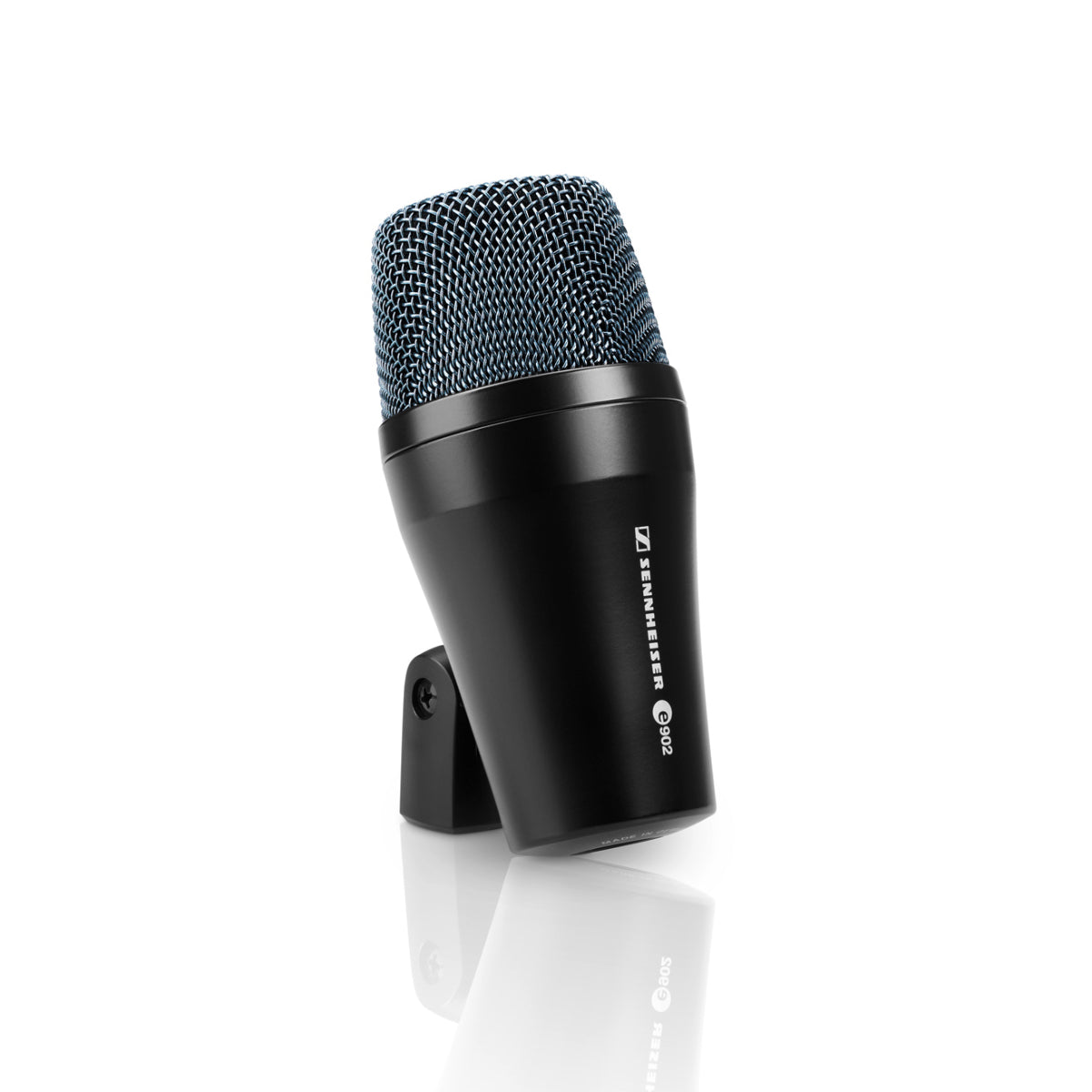 A Sennheiser E 902 dynamic cardioid instrument microphone with a black metal housing, designed for bass instruments.