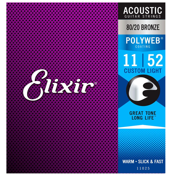 Elixir 11025 Acoustic Strings 80/20 Bronze with POLYWEB Coating Custom Light (.011-.052)