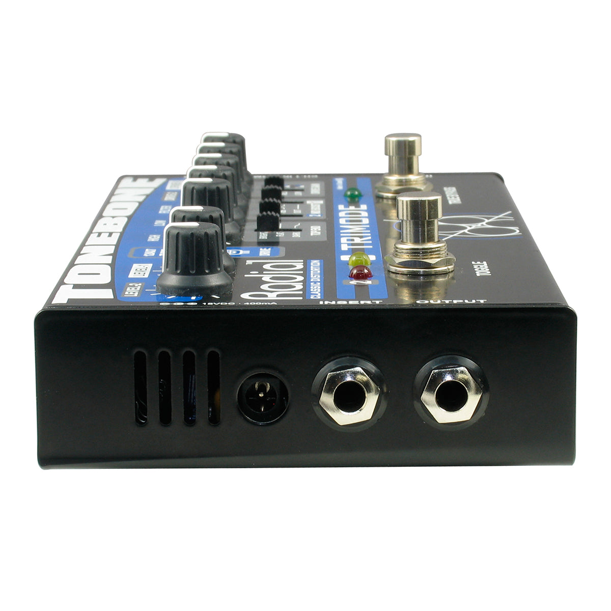 Radial Tonebone Trimode Tube distortion 12AX7 equipped clean-rhythm-lead modes. PSU included