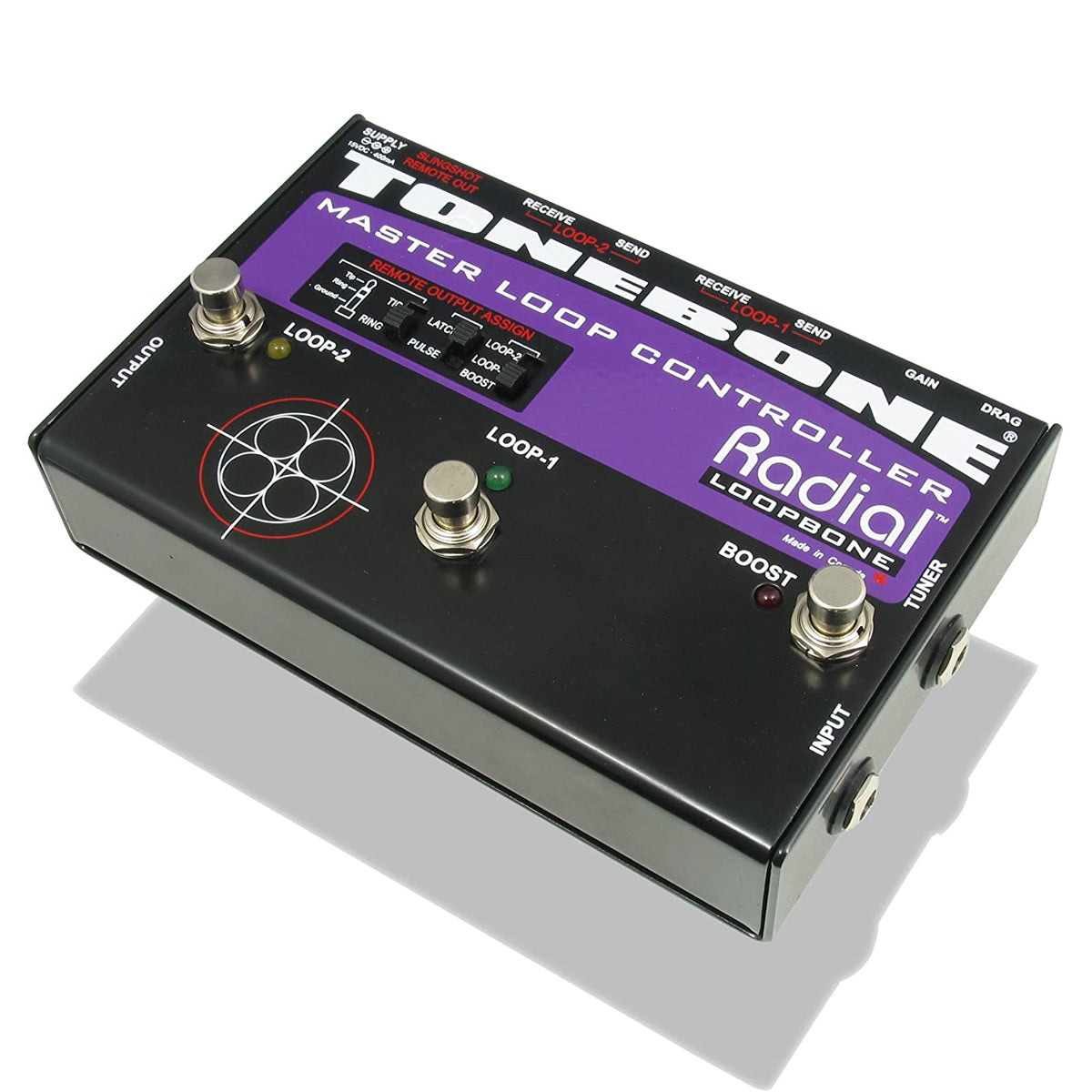 Radial Tonebone Loopbone Effects loop switcher, 2 loops, power-boost, tuner out & Slingshot remote