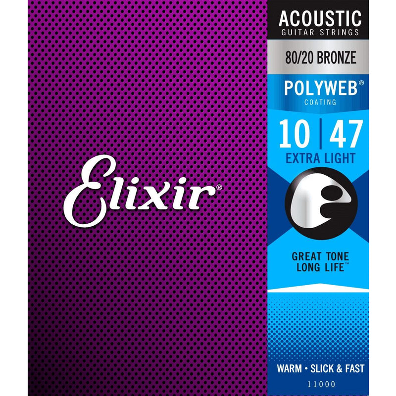 Elixir 11000 Acoustic Strings 80/20 Bronze with POLYWEB Coating Extra Light (.010-.047)